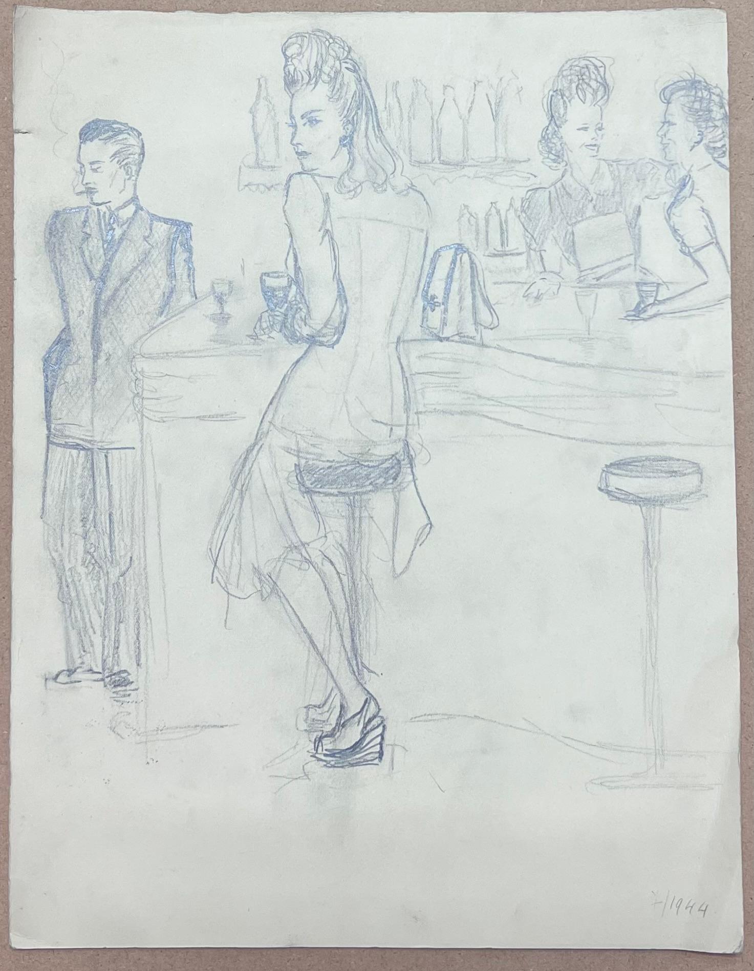 Mujer con estilo francés de mediados de siglo posando en el bar - Art de Josine Vignon