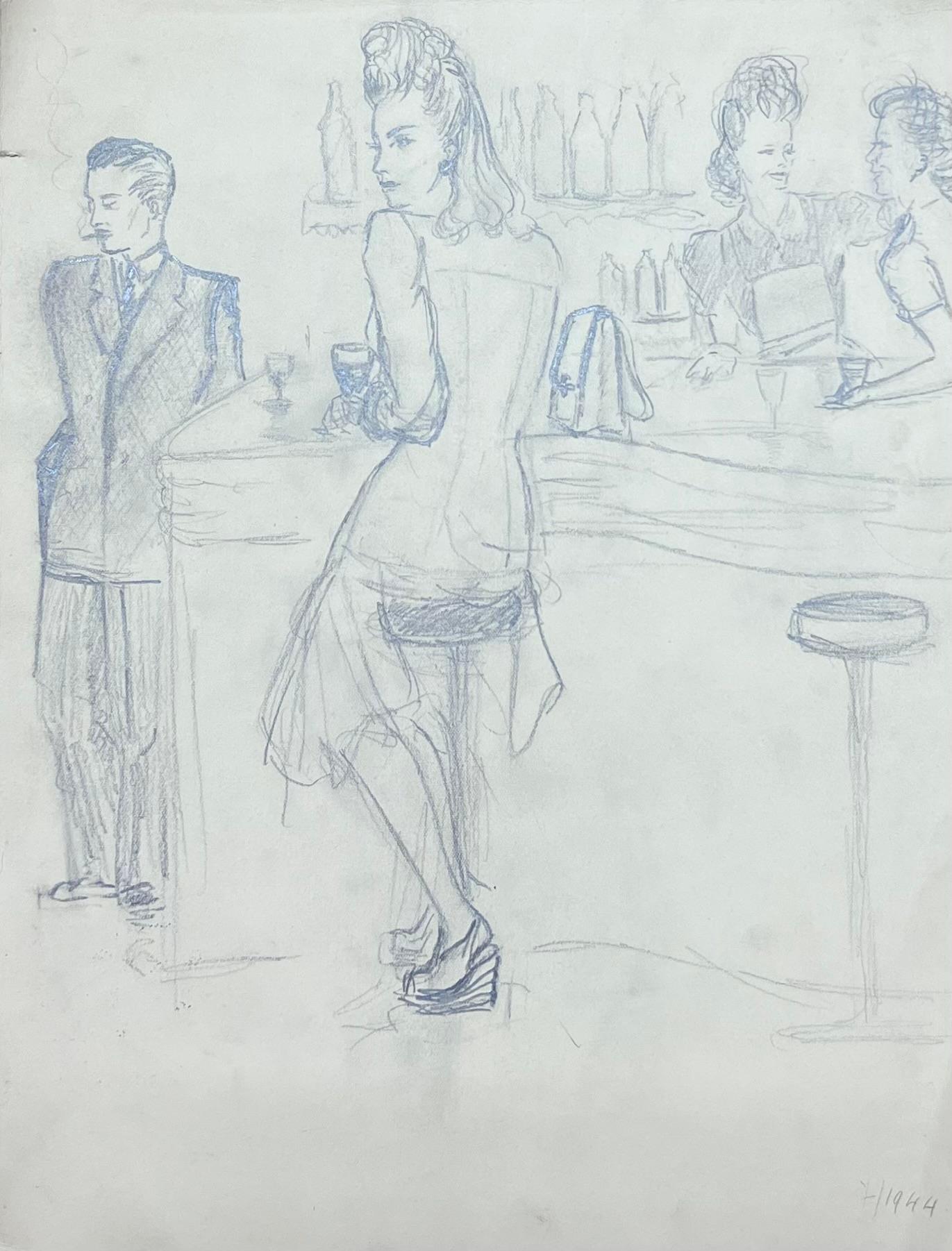 Mid Century French Stylish Woman Posed at the Bar