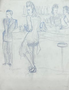 Mujer con estilo francés de mediados de siglo posando en el bar