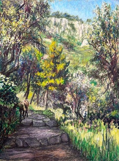 La chèvre de montagne montant les marches en dessous de Menton, paysage français