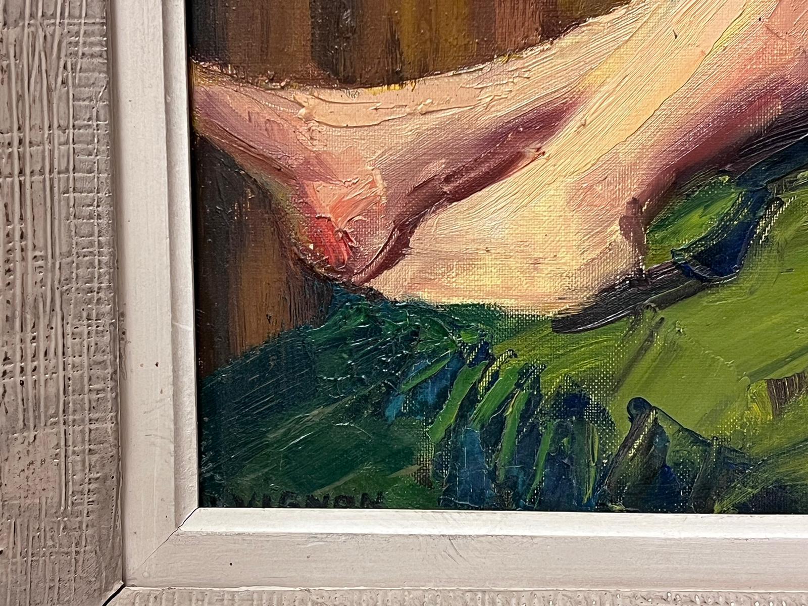 Femme nue posant pour l'artiste sur un jeté vert
par Josine Vignon (française 1922-2022)                                                                                                                                                                 