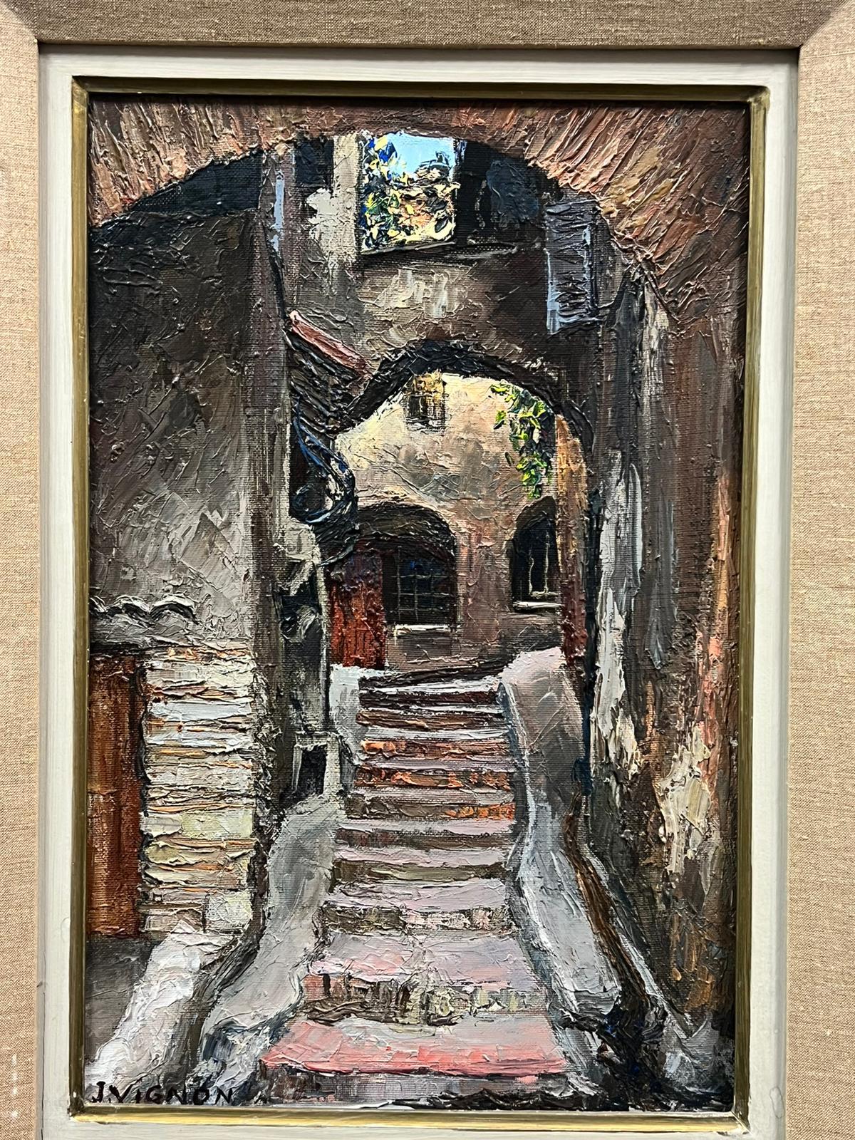 Old Town Provence Stone Steps Back Streets 1960’s French Oil Painting  For Sale 2