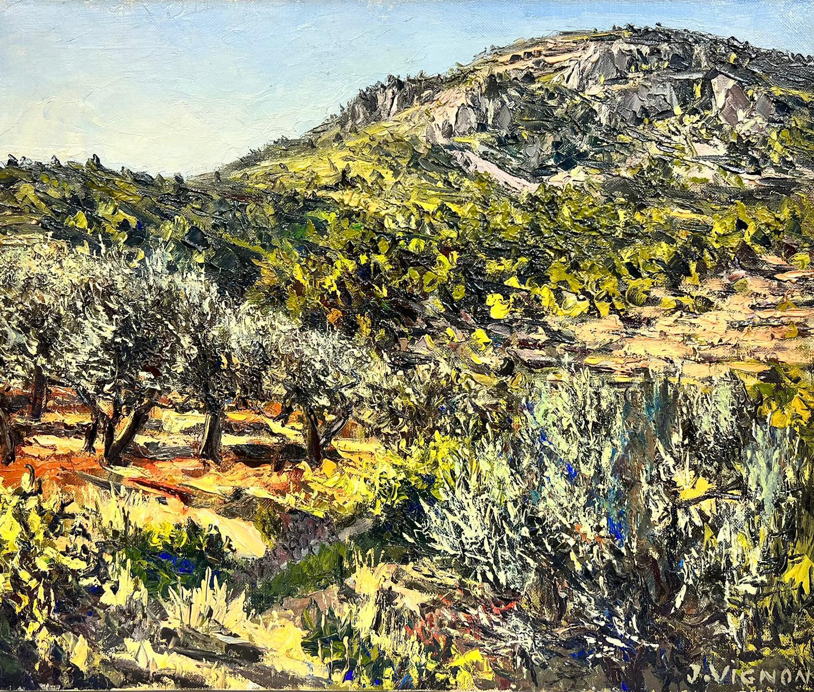Landscape Painting Josine Vignon - Olive Groves in Provence - Huile d'origine post-impressionniste franaise signe, annes 1960