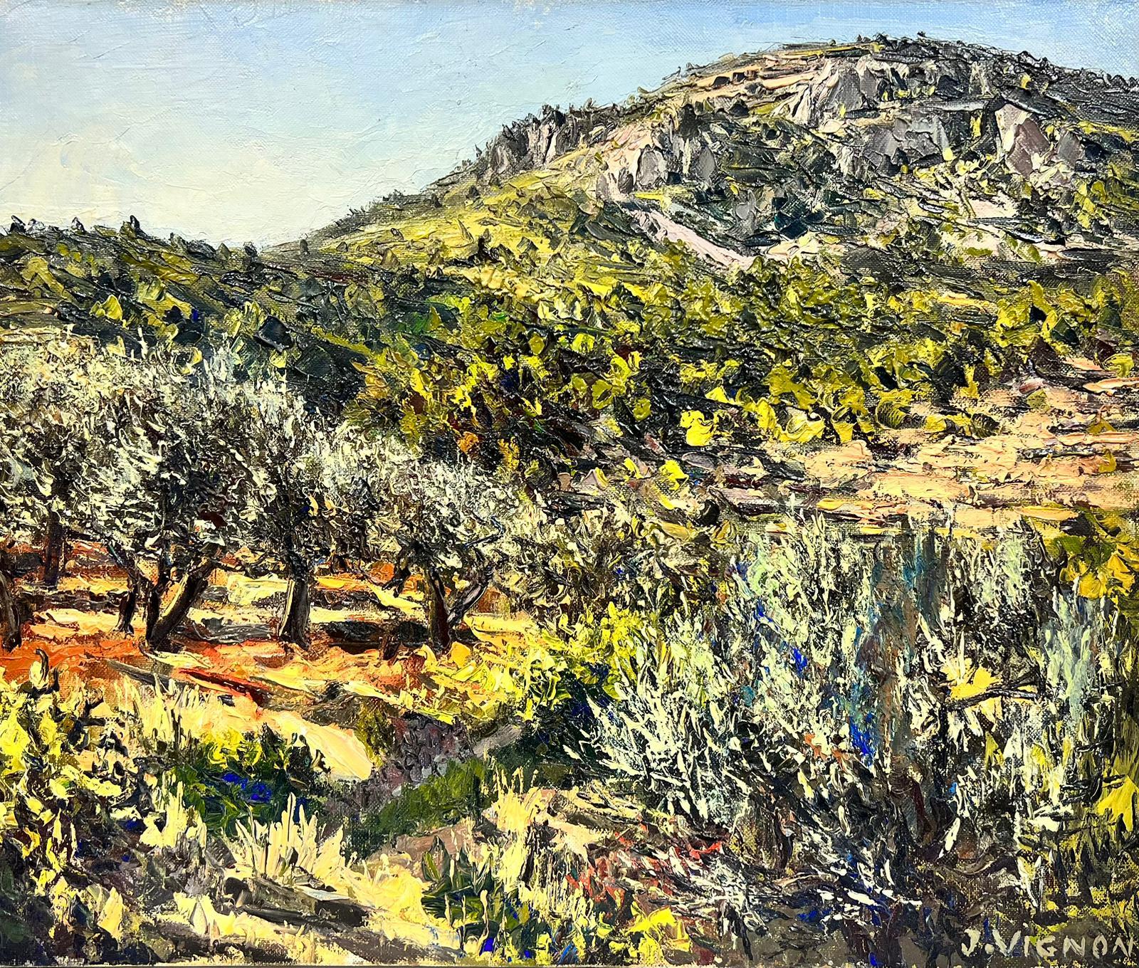 Landscape Painting de Josine Vignon - Olivares en la Provenza Óleo original francés postimpresionista firmado años 60