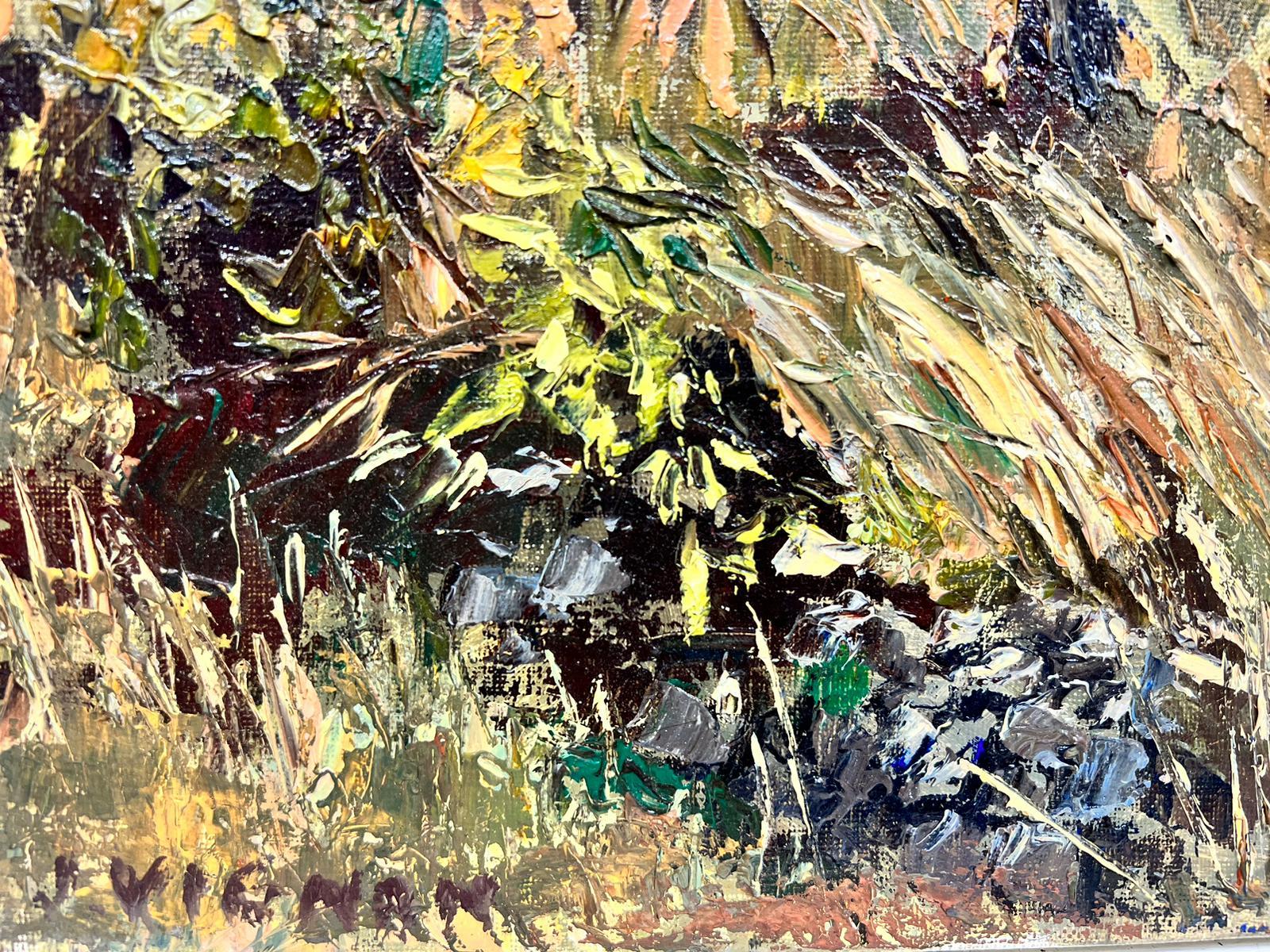 Huile post-impressionniste française d'oliviers dans un village de Provence, années 1960 en vente 2