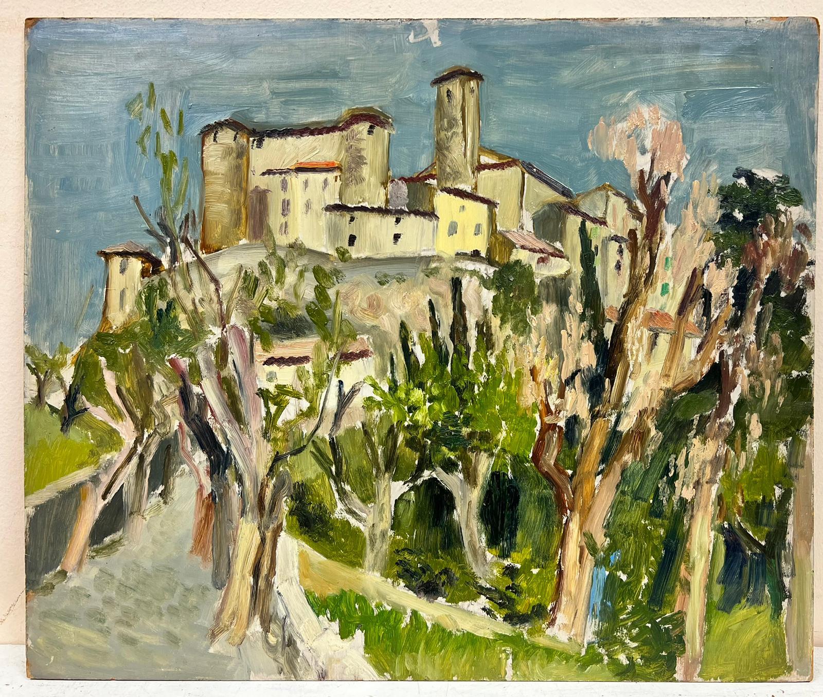 Path d'arbres d'oliviers à la construction d'un paysage à l'huile épais - Painting de Josine Vignon