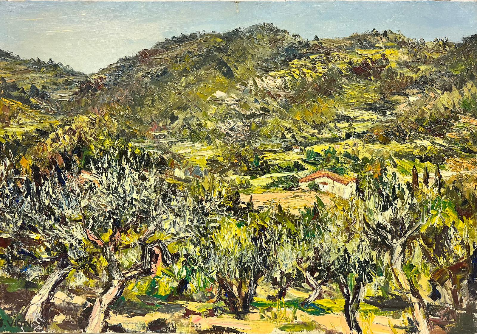 Landscape Painting di Josine Vignon - Olivi in Provenza Olio francese post impressionista firmato anni '60