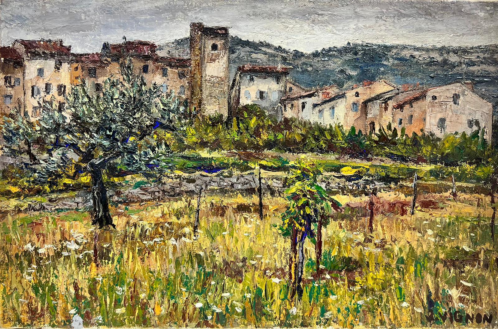 Landscape Painting Josine Vignon - Peinture  l'huile post-impressionniste franaise  Olive Trees in Provence  signe, annes 1960