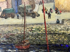 Port en Bessin Côte normande Grande huile post-impressionniste française des années 1960