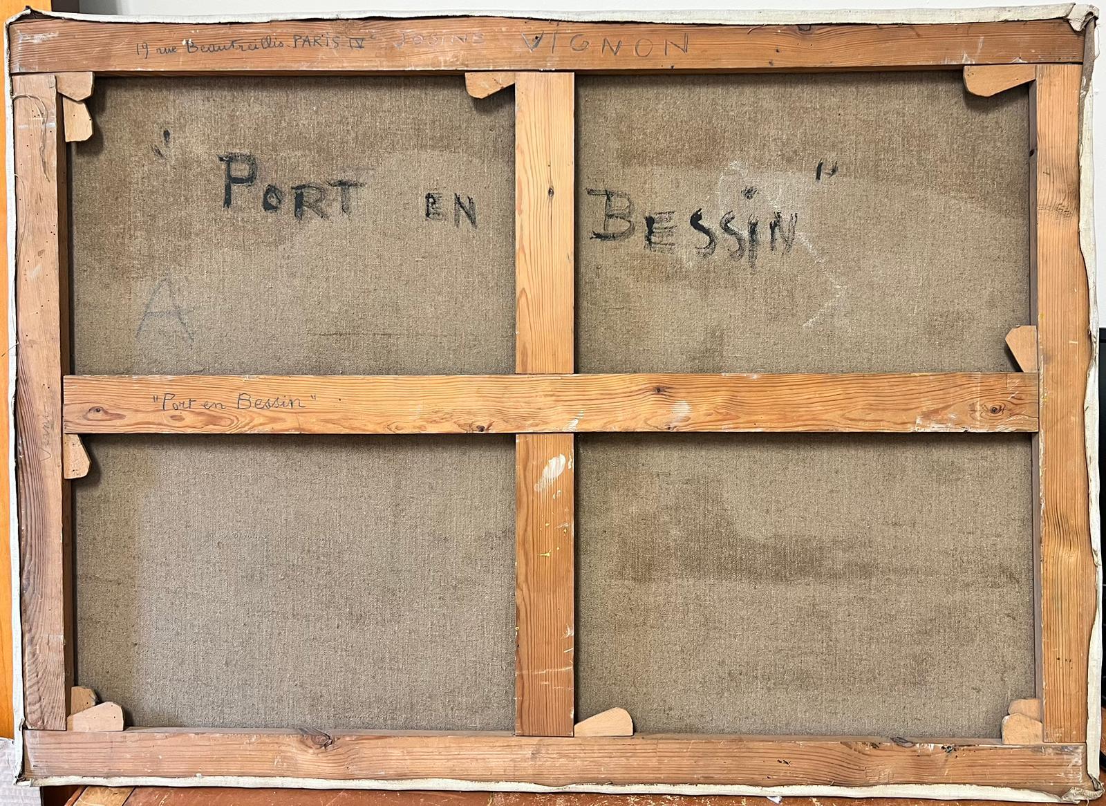 Port en Bessin Côte normande Grande huile post-impressionniste française des années 1960 en vente 4