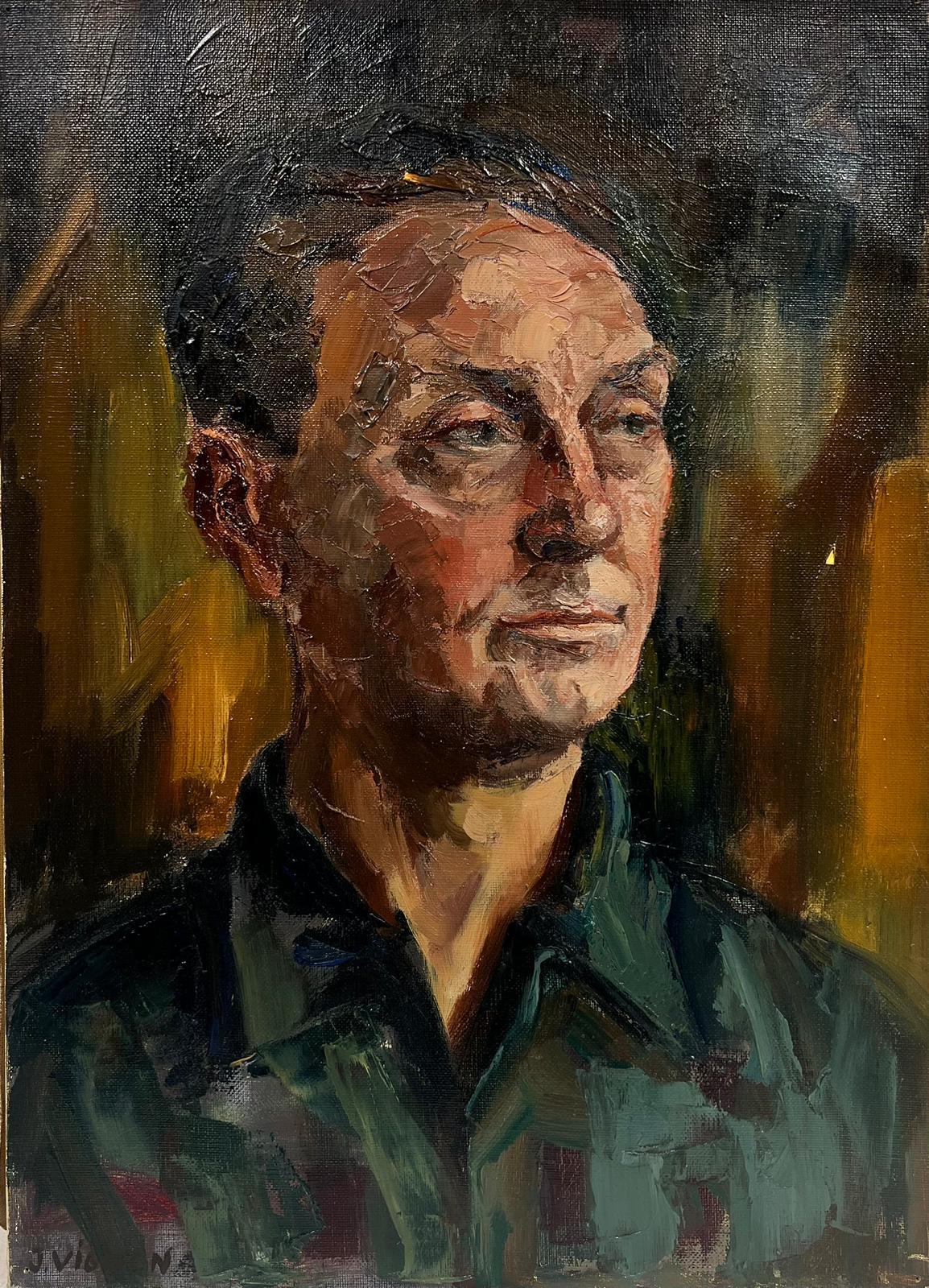 Josine Vignon Figurative Painting - Portrait Of A Posed Man Post Impressionist Signed Oil 