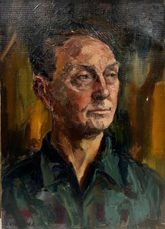 Vintage Portrait Of A Posed Man Post Impressionist Signed Oil 