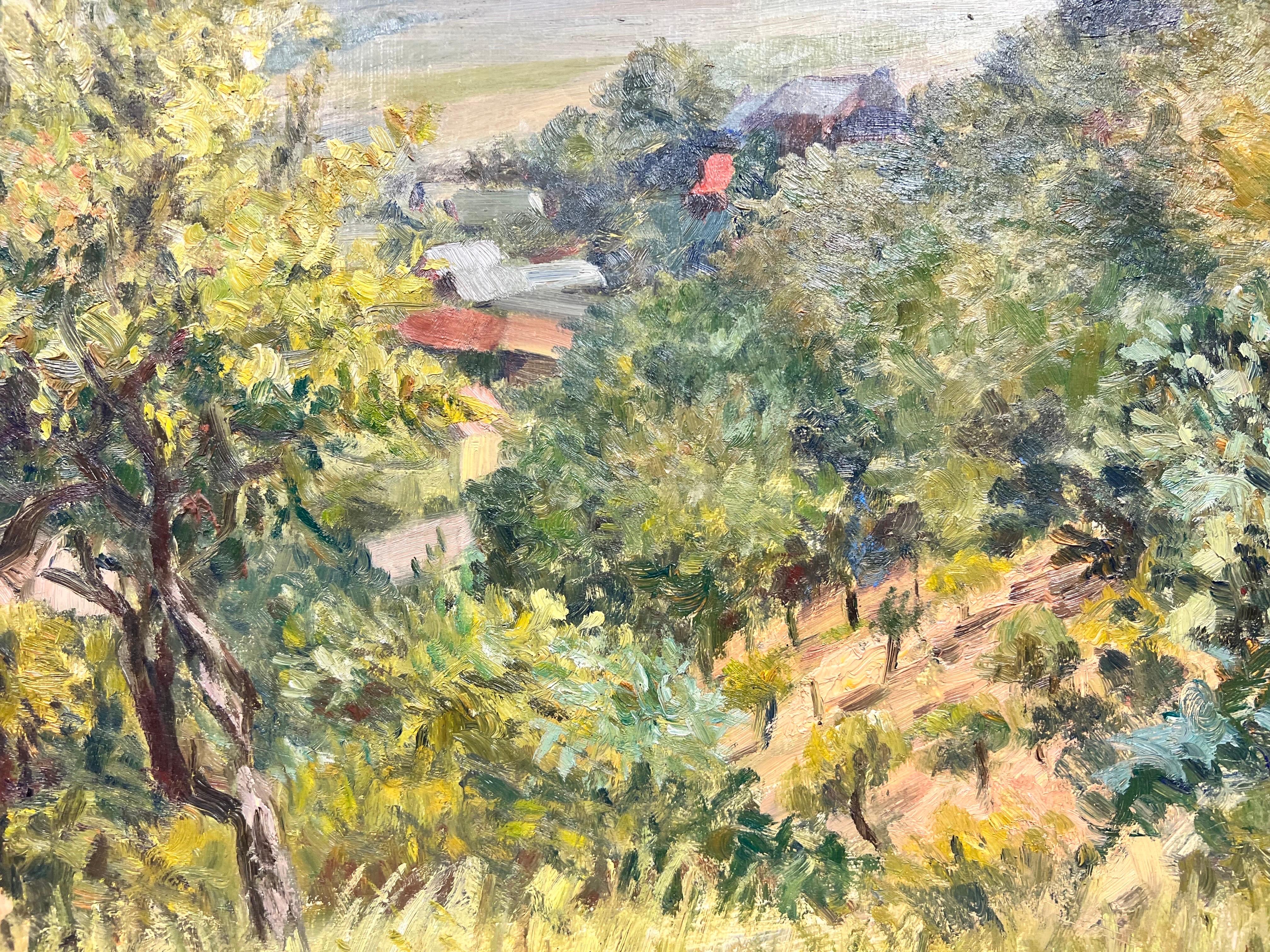 Post-Impressionist French Oil Beautiful Provencal Village & Windswept Trees For Sale 2