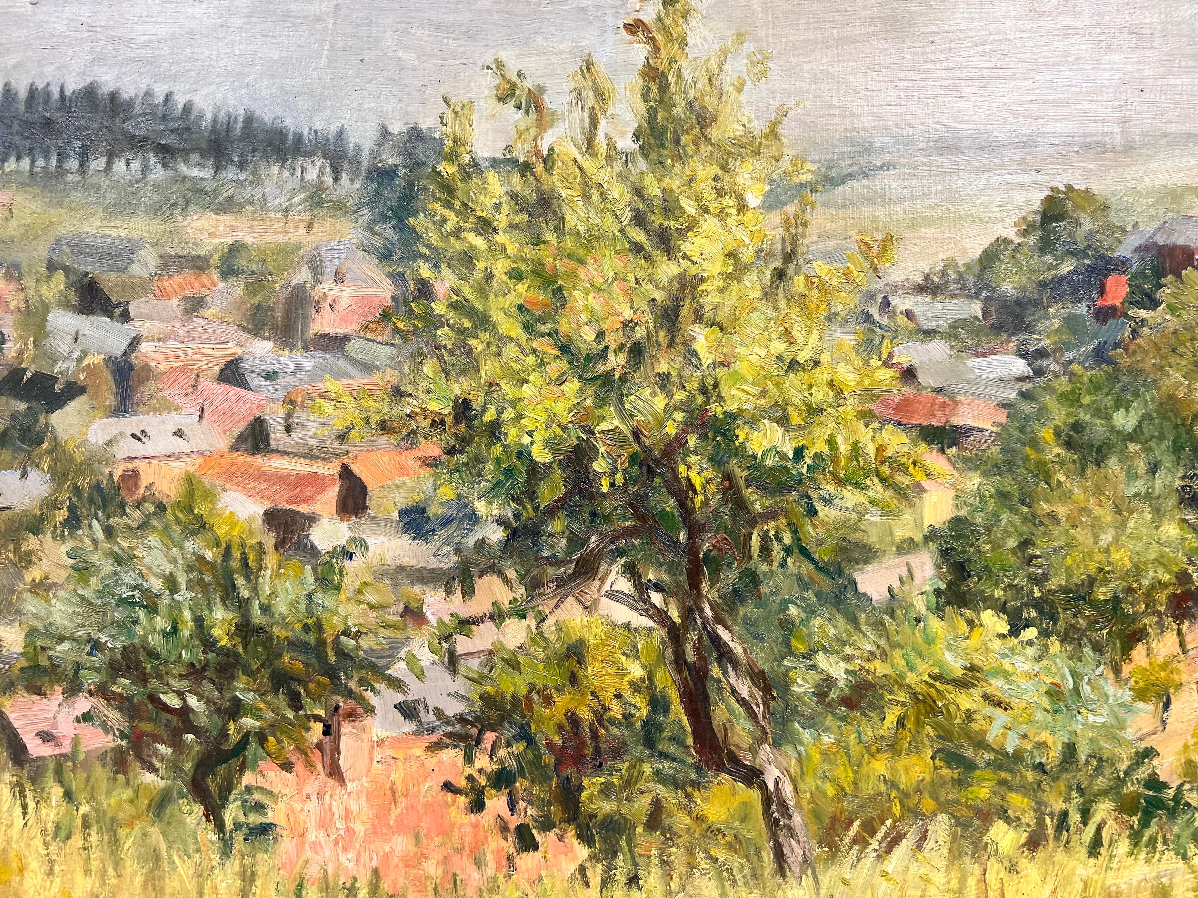 Post-Impressionist French Oil Beautiful Provencal Village & Windswept Trees For Sale 3