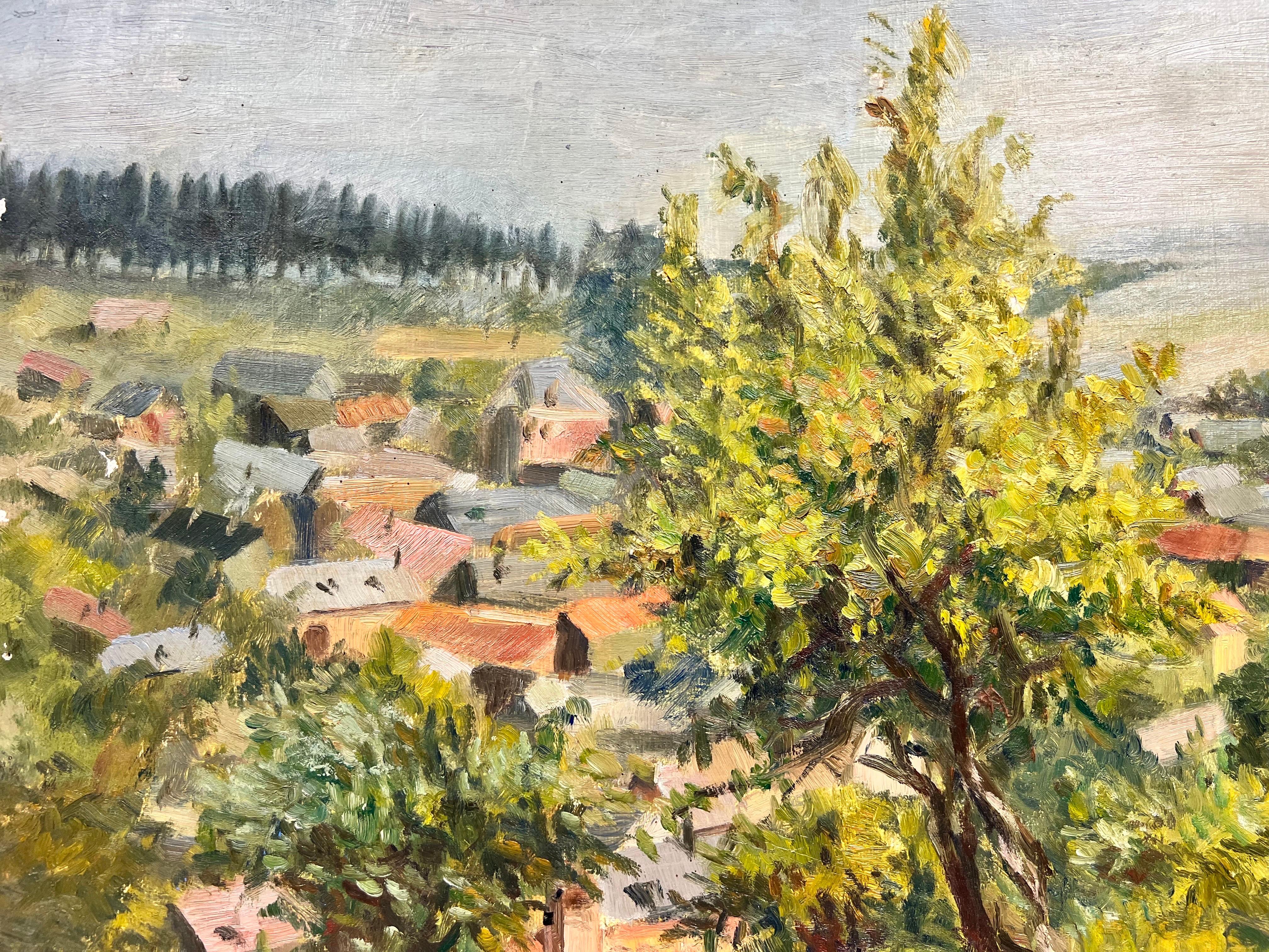 Post-Impressionist French Oil Beautiful Provencal Village & Windswept Trees For Sale 4
