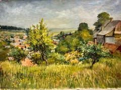 Retro Post-Impressionist French Oil Beautiful Provencal Village & Windswept Trees