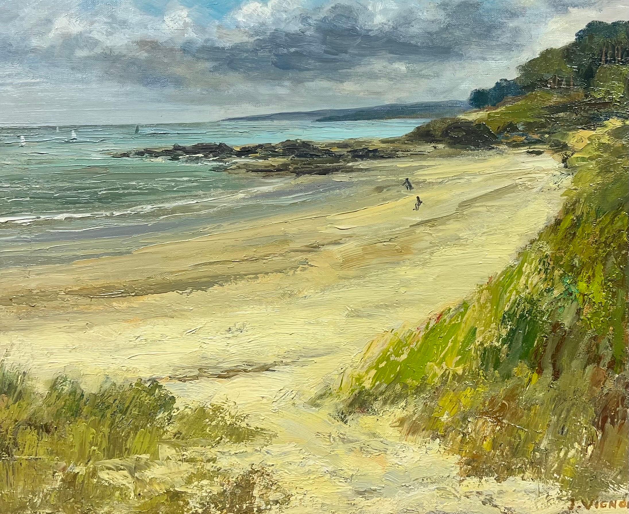 Beach Scene
by Josine Vignon (French 1922-2022) 
oil painting on canvas, framed
framed: 21 x 24.5 inches
canvas: 15 x 18 inches
very good condition 
provenance: from the artists estate, France

Josine Vignon (1922-2022) was a French artist living on