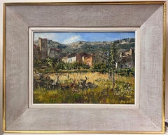 Peinture à l'huile post-impressionniste française du sud du village provençal, années 1960