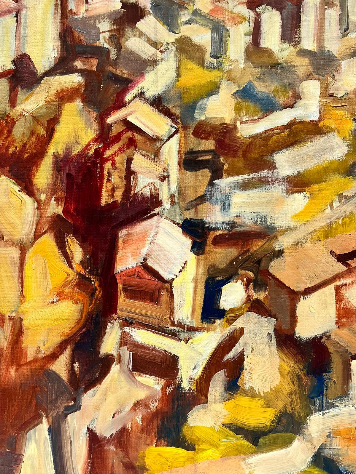 Peinture à l'huile française des années 1960 - Provence - Haut de colline perché - Couleurs ocre orange - Post-impressionnisme Painting par Josine Vignon