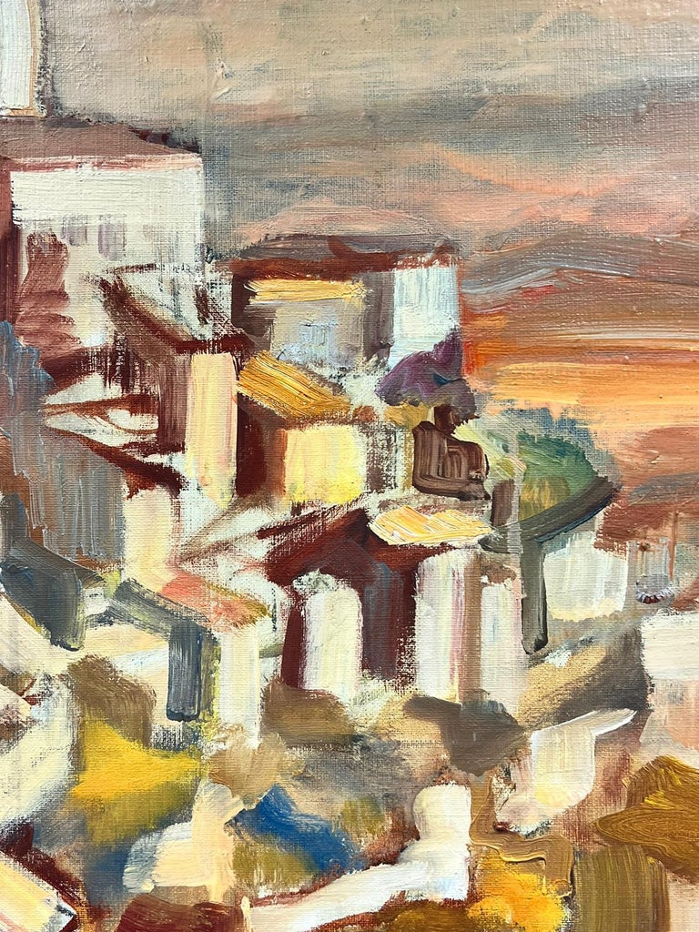 Josine Vignon Provence Hill Top Perched Village 1960's French Oil