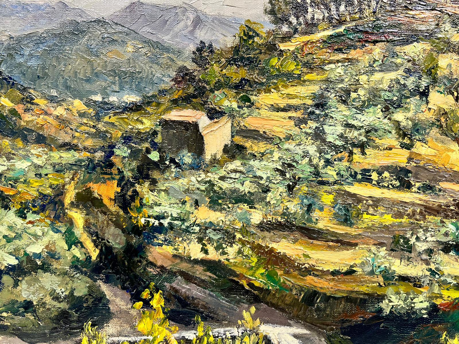Provence-Olivenhaine
von Josine Vignon (Französisch 1922-2022)
signiert auf Vorder- und Rückseite
Ölgemälde auf Leinwand, ungerahmt

Leinwand: 13 x 18 Zoll

Farben: Grüntöne, schwarz, braun, beige, grau und blau

Sehr guter Zustand

Provenienz: aus