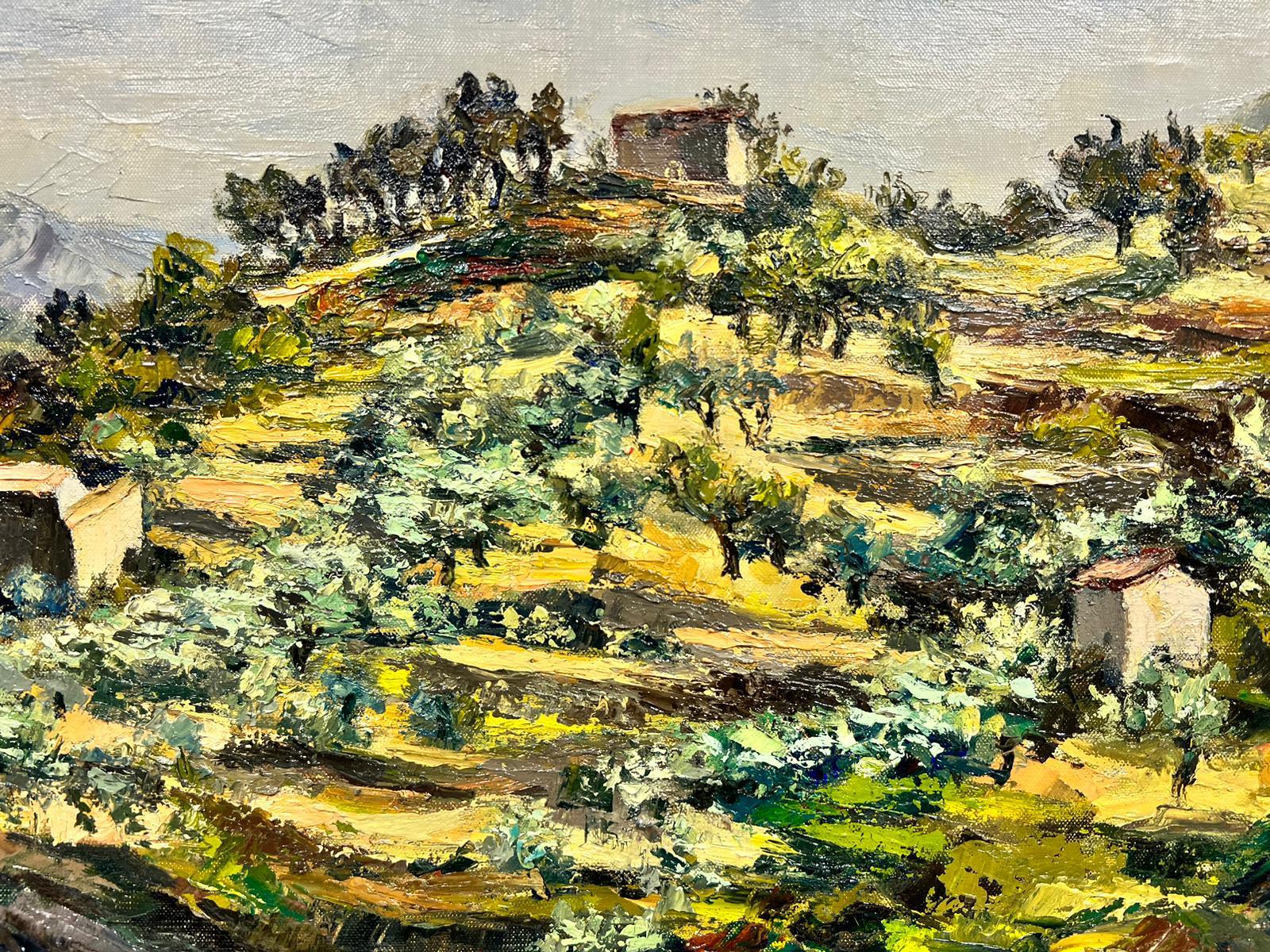 Provence Olive Groves
by Josine Vignon (French 1922-2022)
signed on front and back
oil painting on canvas, unframed

canvas: 13 x 18 inches

Colors: Green colors, black, brown, beige, grey and blue

Very good condition

Provenance: from the artists