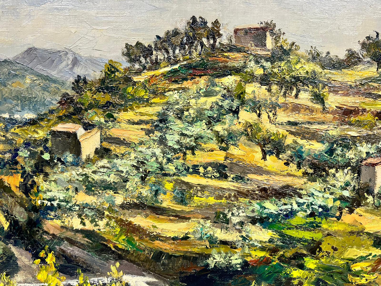 Paysage de Provence d'oliviers parpills, huile post-impressionniste signe, annes 1960 en vente 2