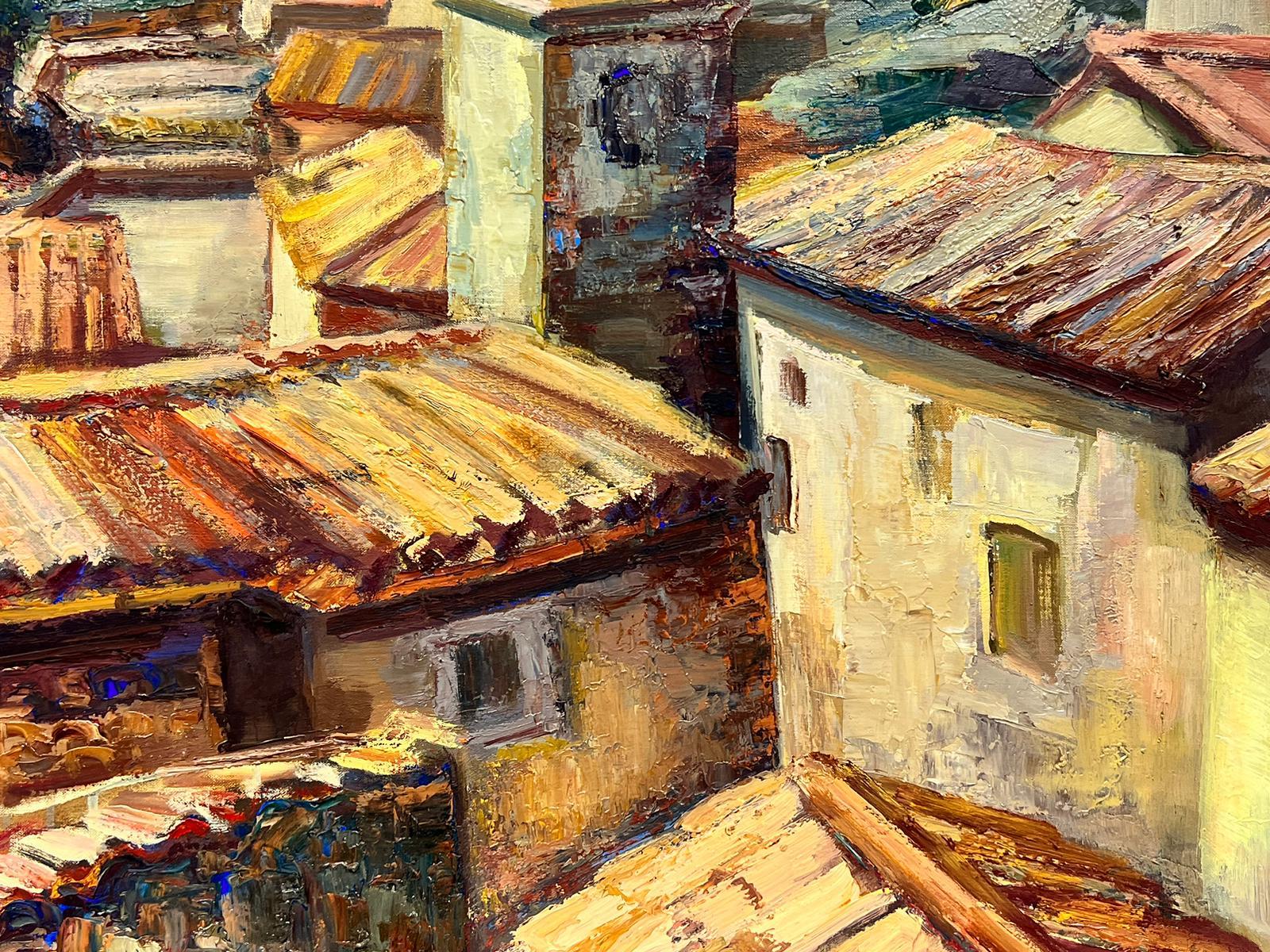 Provence Village Roof Tops Large 19560's French landscape oil painting - Painting by Josine Vignon