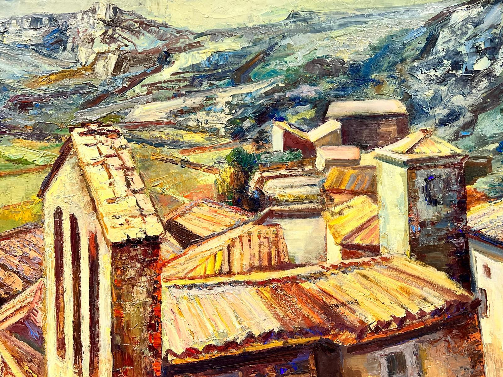 Provence Village Roof Tops Large 19560's French landscape oil painting - Post-Impressionist Painting by Josine Vignon