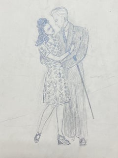 Pareja romántica elegantemente vestida Boceto francés de mediados de siglo