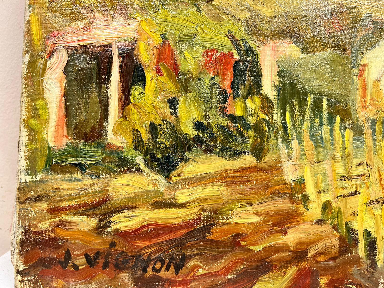 Paesaggio rurale francese con ponte Post Impressionista firmato ad olio - Painting Postimpressionismo di Josine Vignon