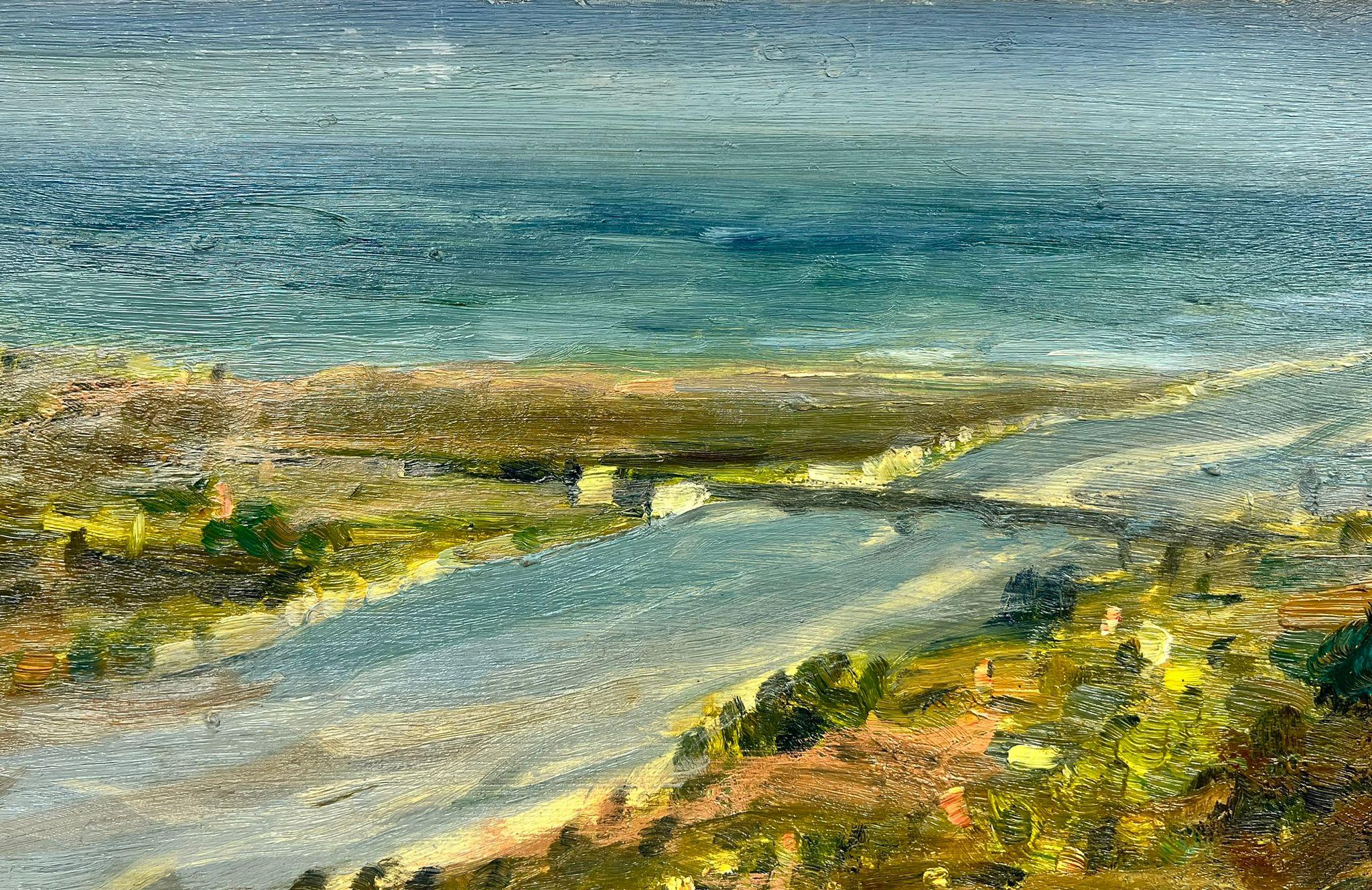 Ponte sul mare Paesaggio francese Olio firmato da un impressionista - Painting di Josine Vignon