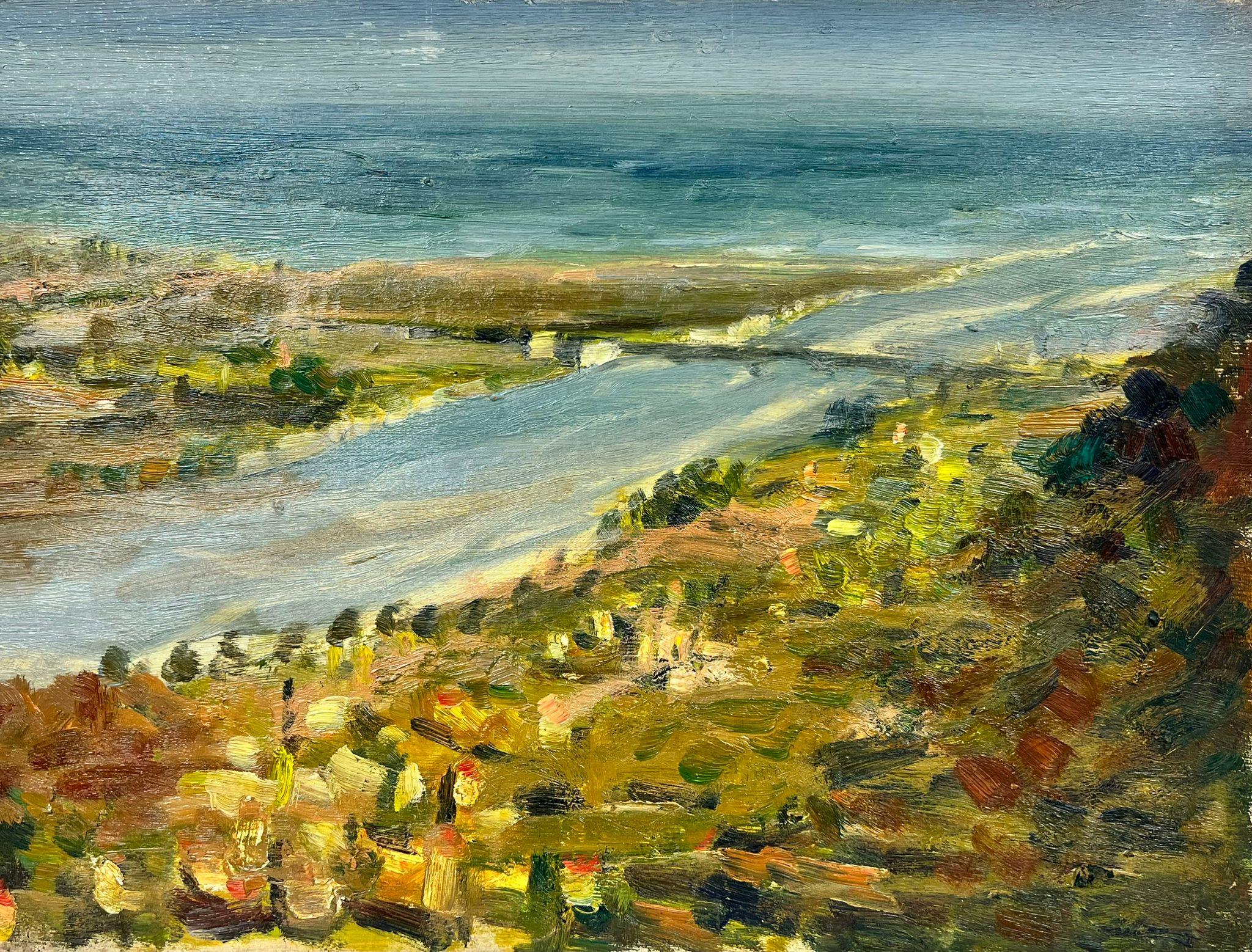 Sea Bridge French Landscape Impressionist Signed Oil - Post-Impressionist Painting by Josine Vignon