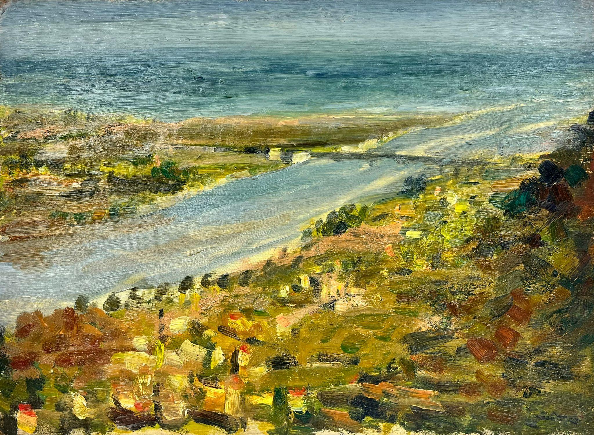 Sea Bridge French Landscape Impressionist Signed Oil