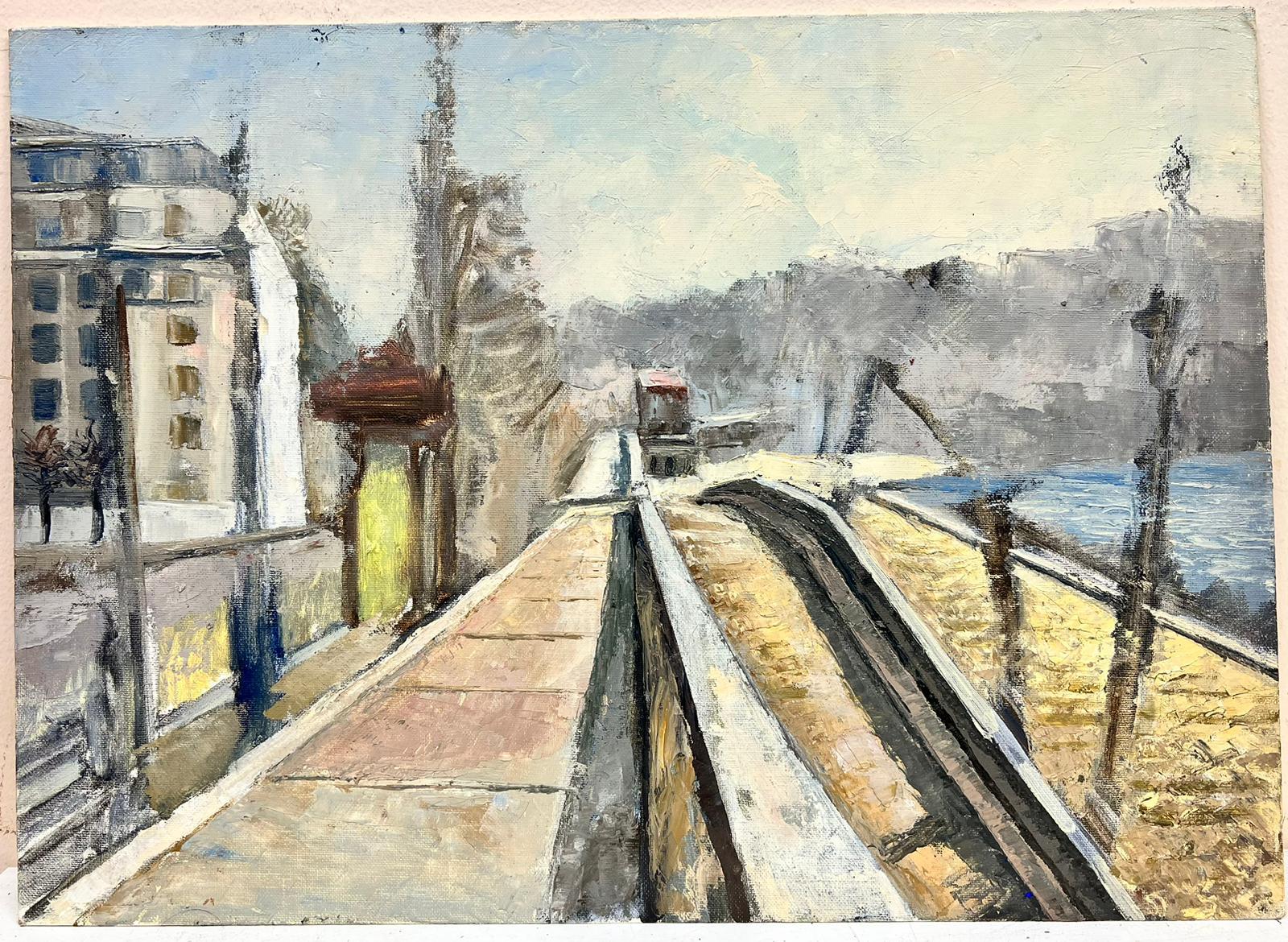 Toits enneigés Huile d'empâtement épaisse française - Painting de Josine Vignon