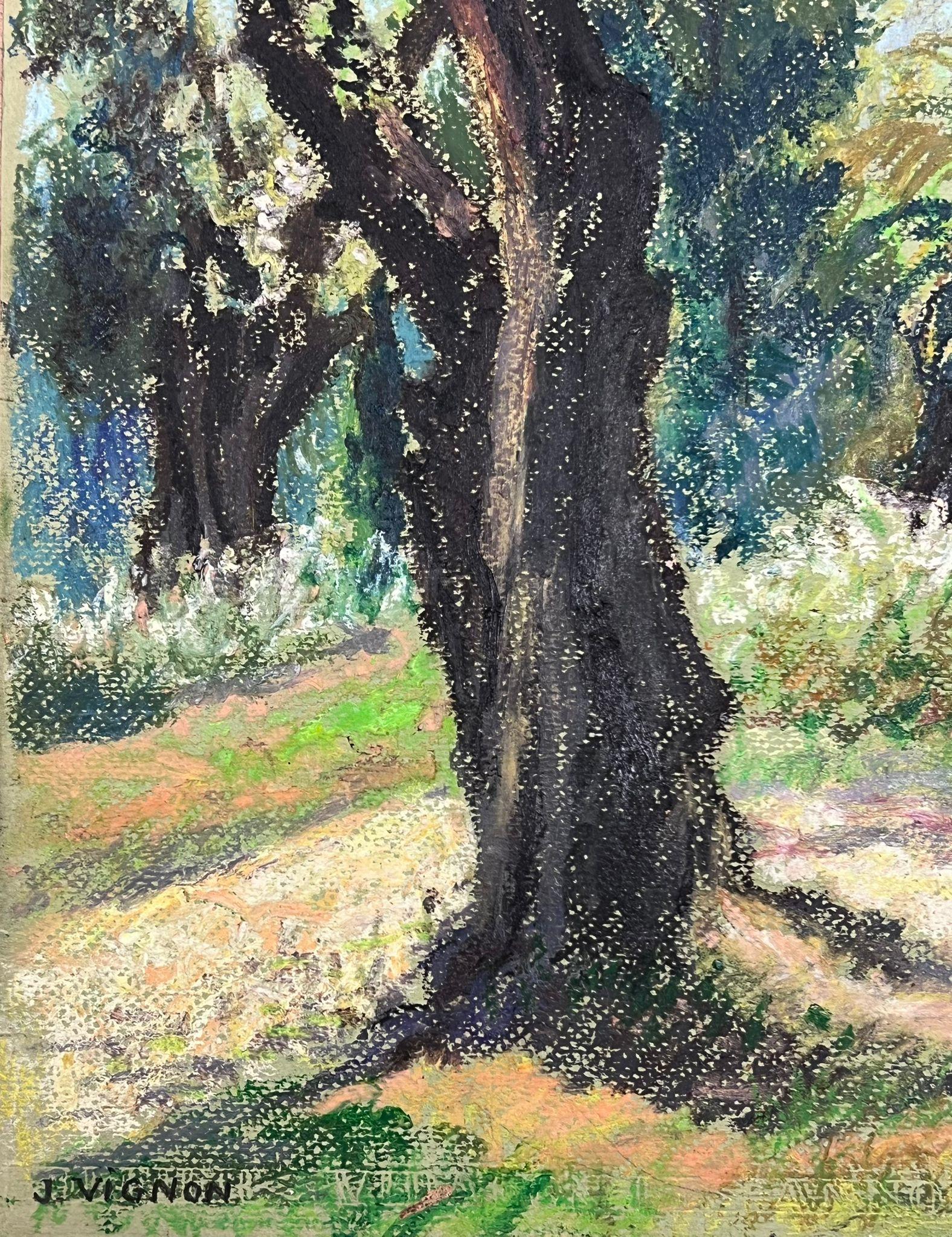 St. Paul de Vence Provence Landschaft, Große französische impressionistische Pastelllandschaft, 1970er Jahre  – Painting von Josine Vignon