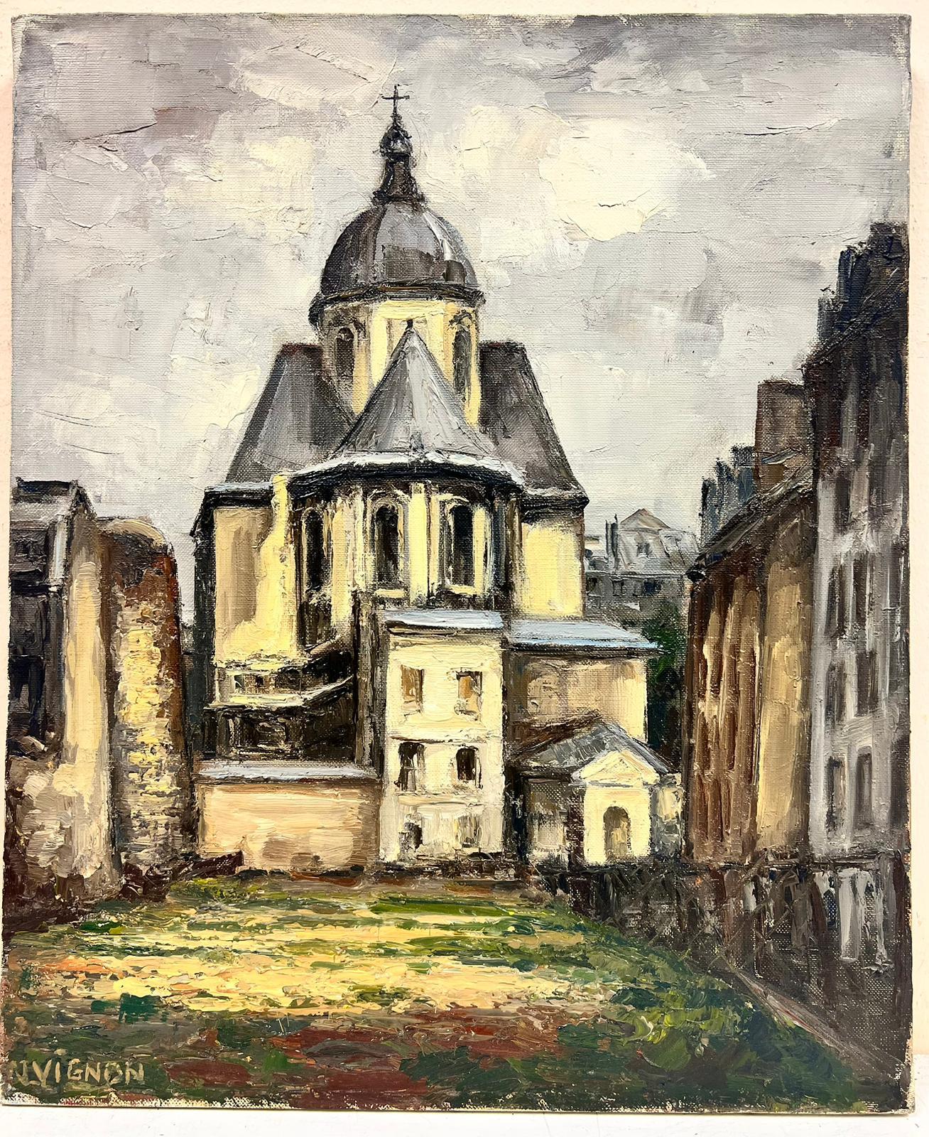St Pauls Church French Post Impressionist Signed Oil  - Painting by Josine Vignon