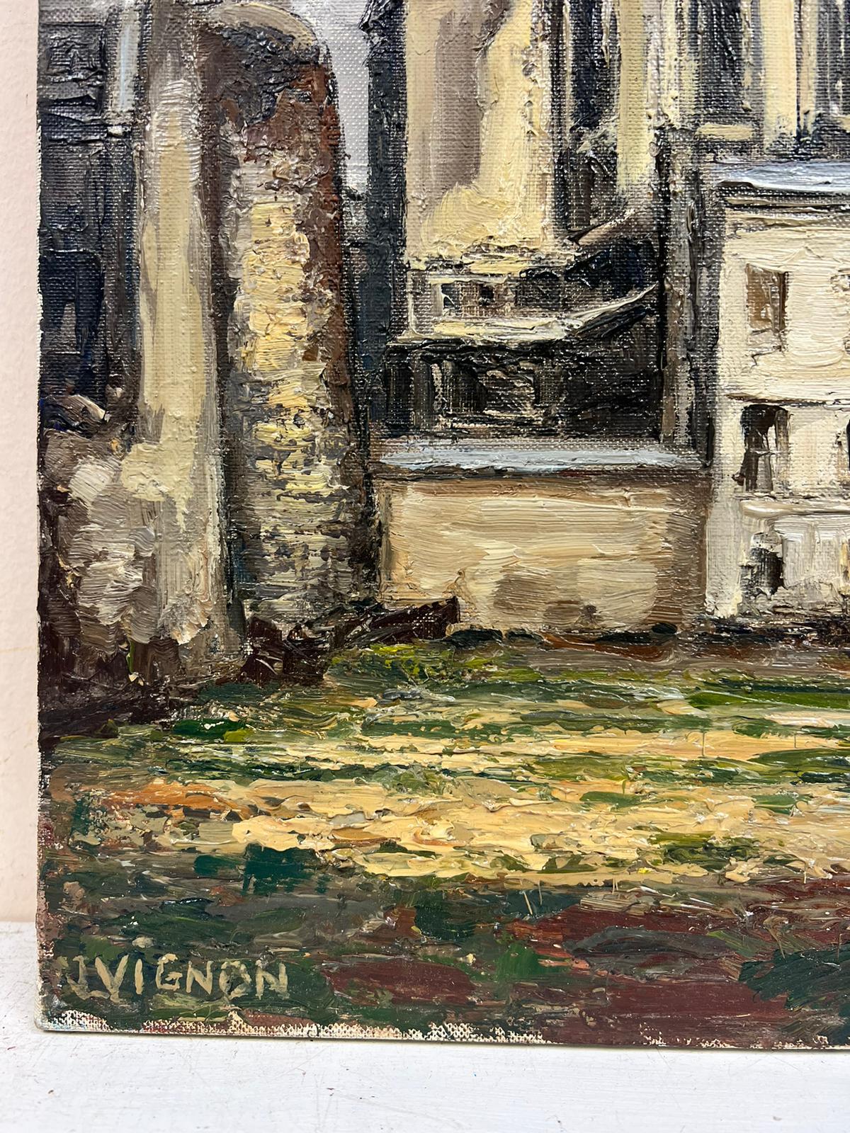 St Pauls Church
by Josine Vignon (French 1922-2022)
signed on front and back
oil painting on canvas, unframed

canvas: 18 x 15 inches

Colors: Grey colors, beige, yellow, green, brown and white

Very good condition

Provenance: from the artists