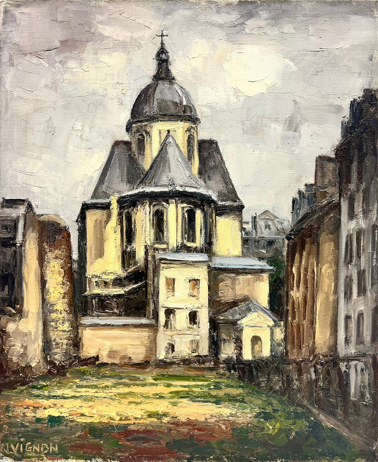 Huile post-impressionniste française de l'église St Pauls, signée 