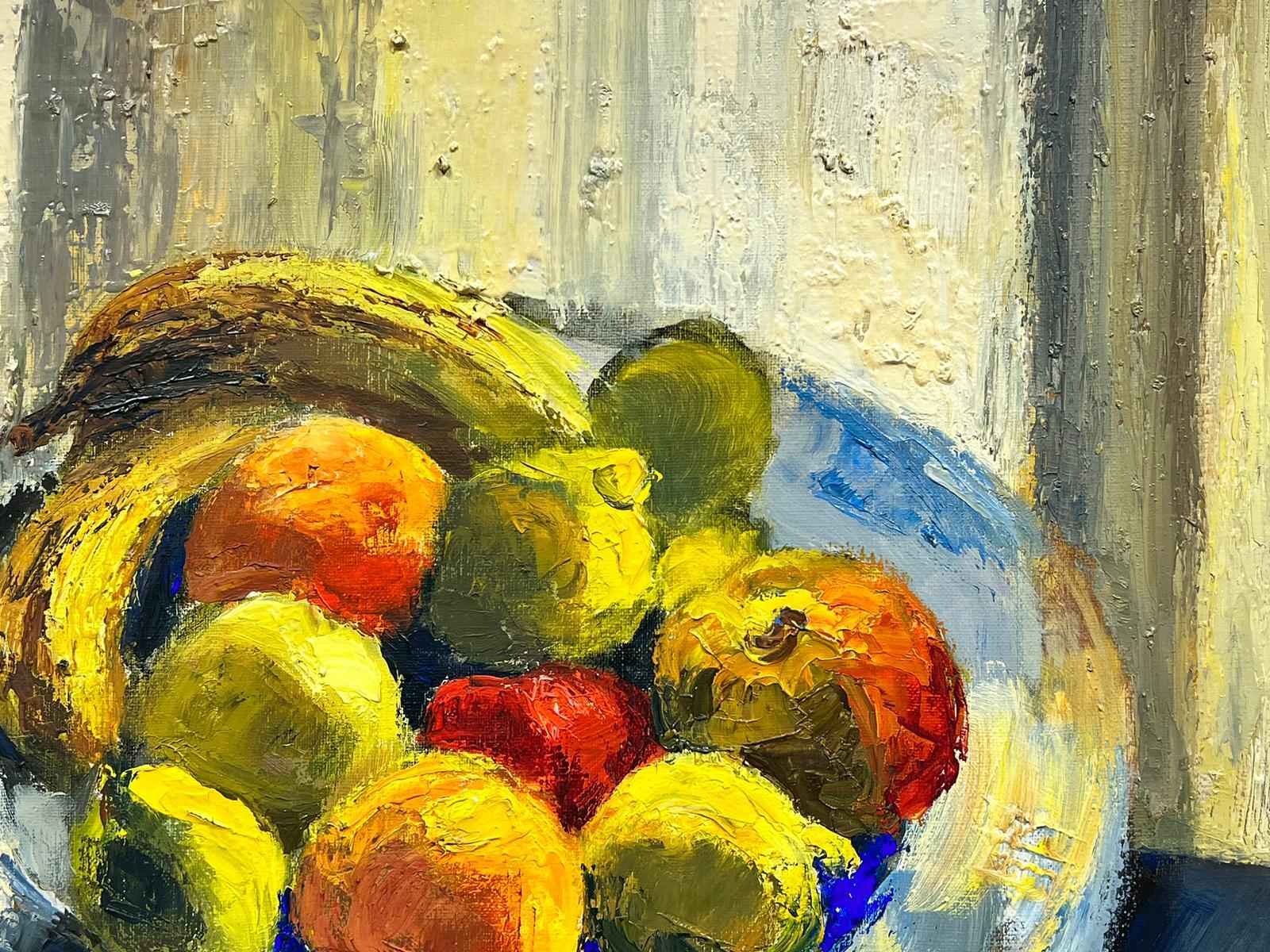 Still Life of Fruit in Bowl 1960's French Post Impressionist Colorful Oil Paint For Sale 1