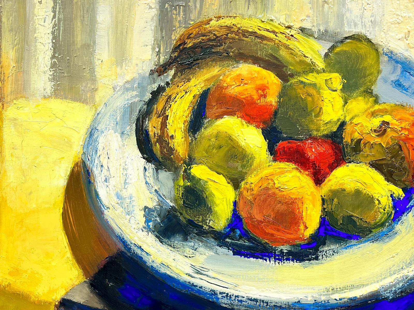 Still Life of Fruit in Bowl 1960's French Post Impressionist Colorful Oil Paint For Sale 2