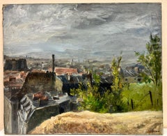 Storm Over Clouds Rooftops Signed Thick Impasto Oil