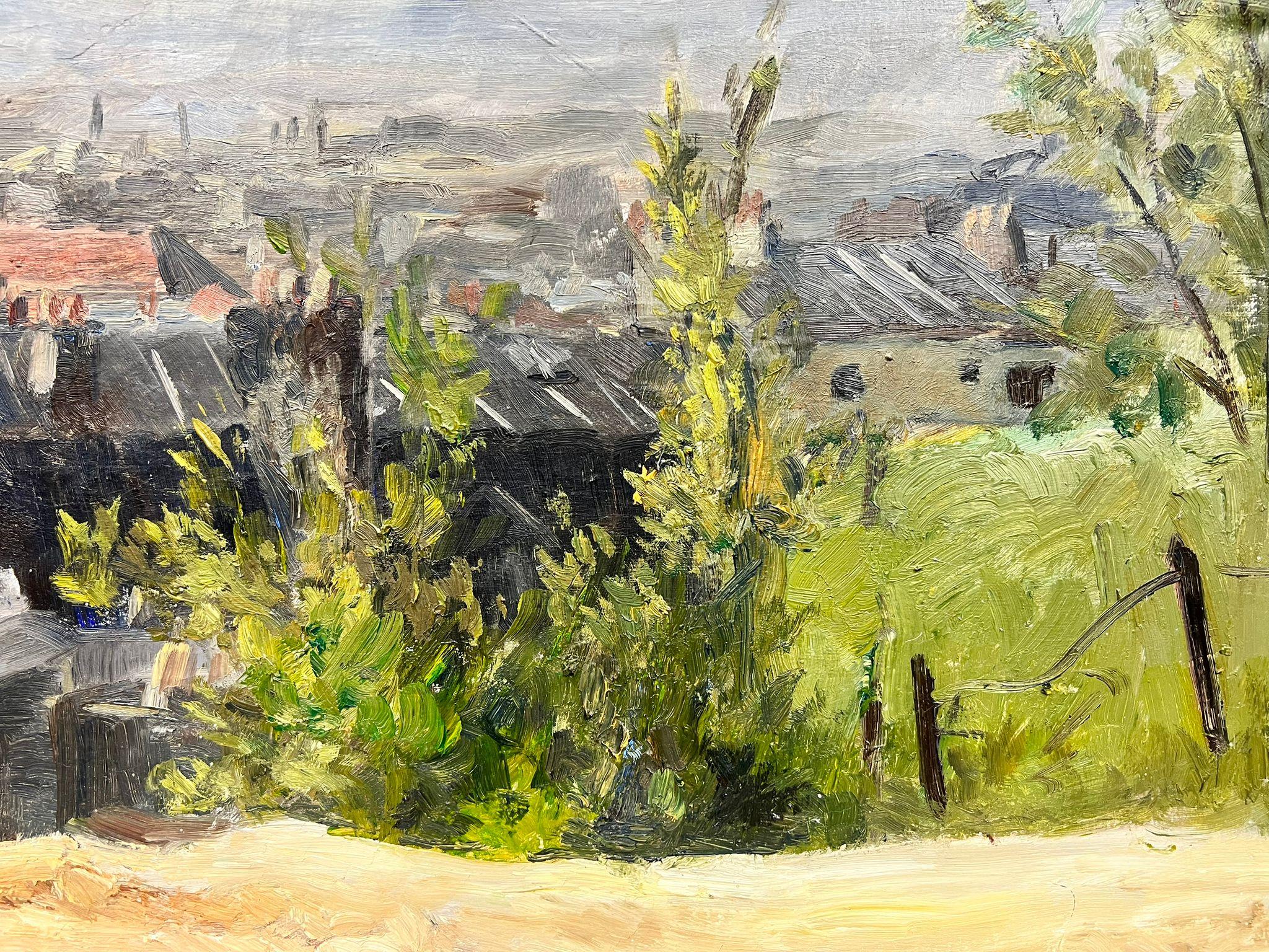 Storm Over Clouds Rooftops, peinture à l'huile épaisse signée Thick Impasto - Post-impressionnisme Painting par Josine Vignon