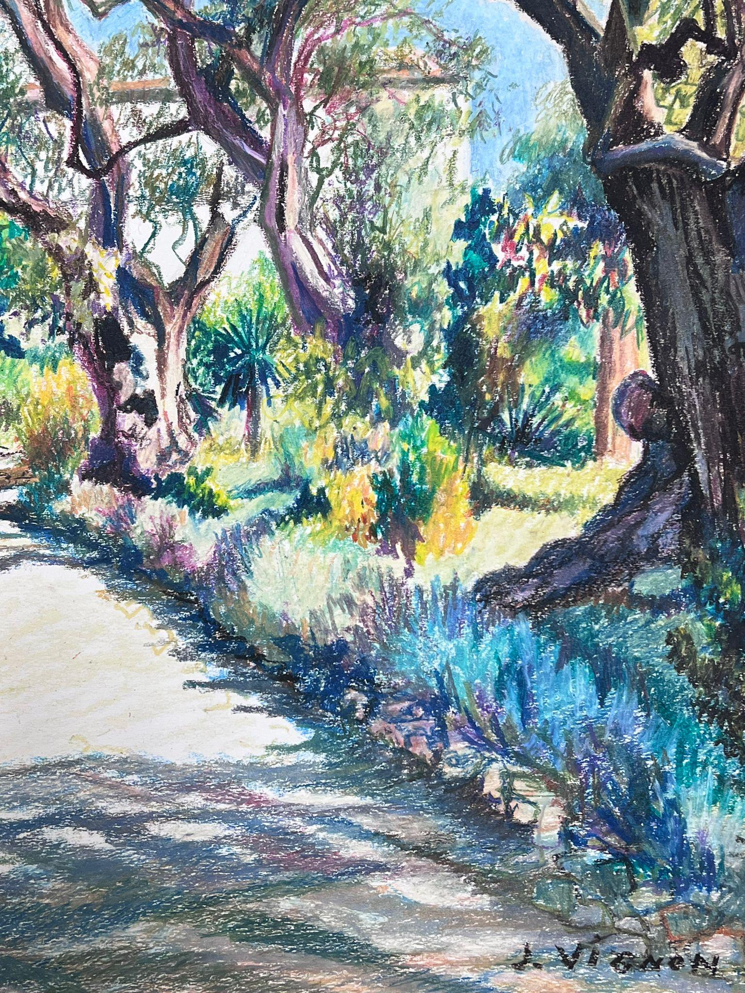 Summer Coastal Tree Path Large 1970's French Impressionist Pastel  For Sale 2