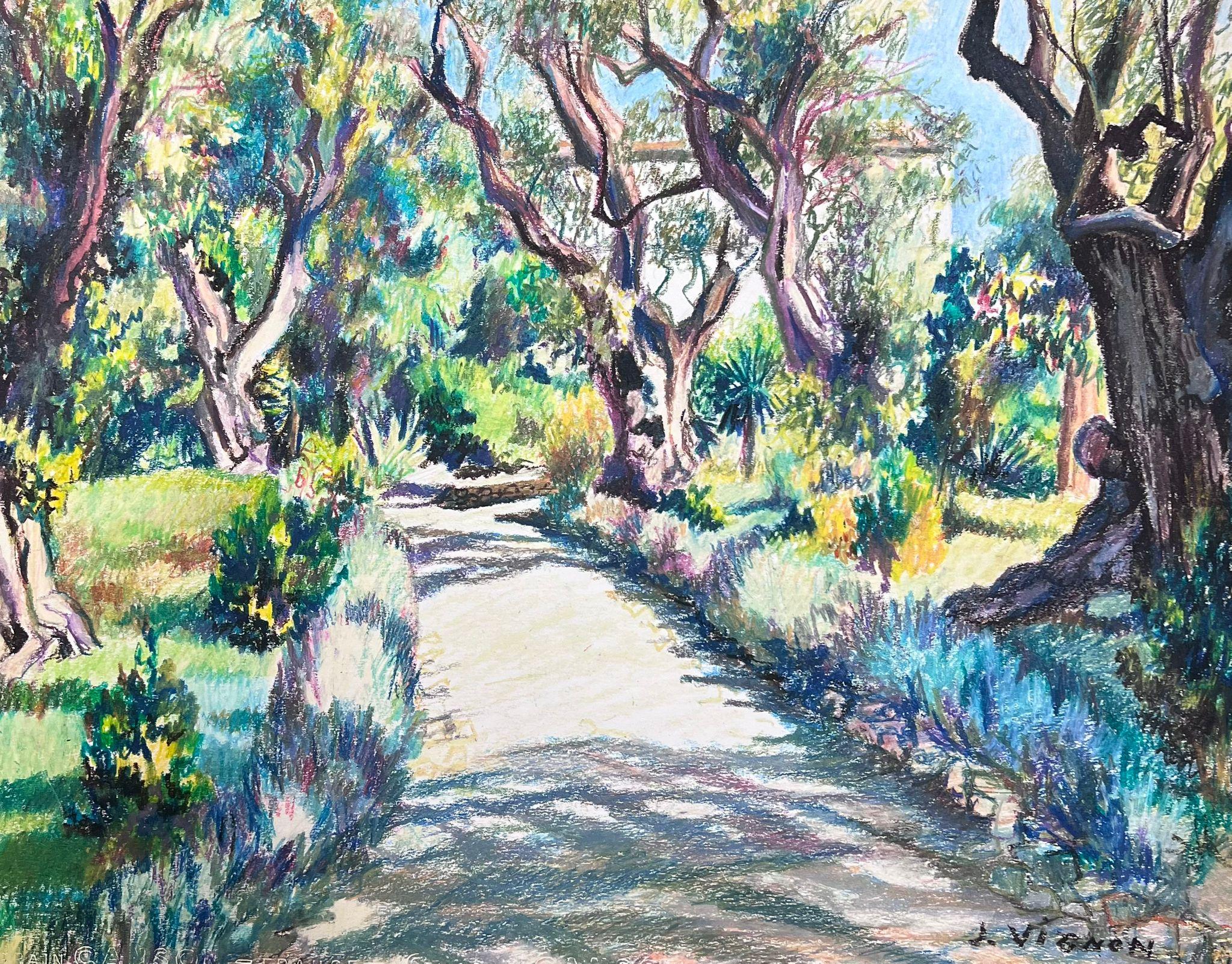 Summer Coastal Tree Path Large 1970's French Impressionist Pastel  For Sale 3