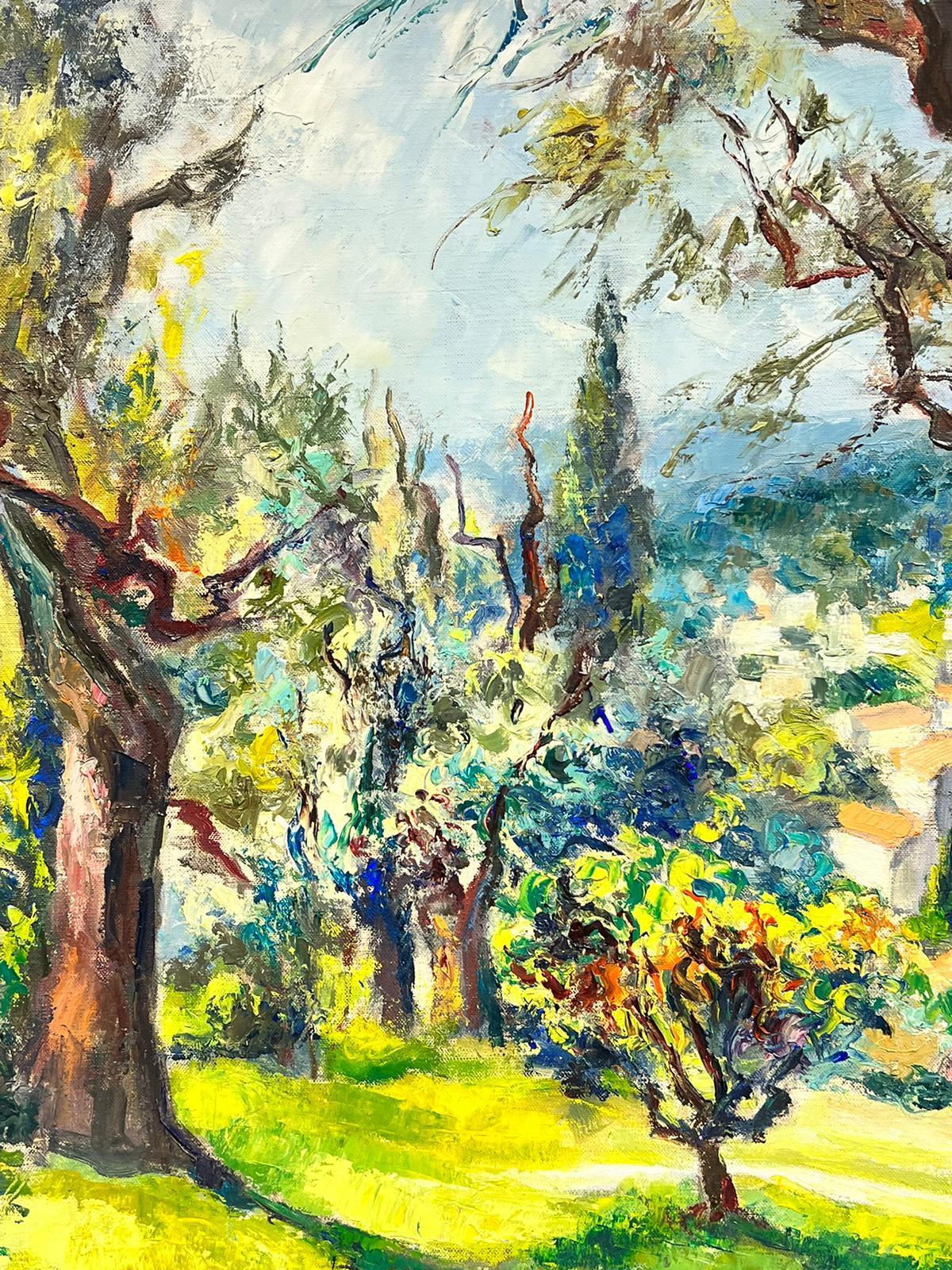 Summer in Provence Golden Green & Yellow Light French Impressionist Oil Painting For Sale 3