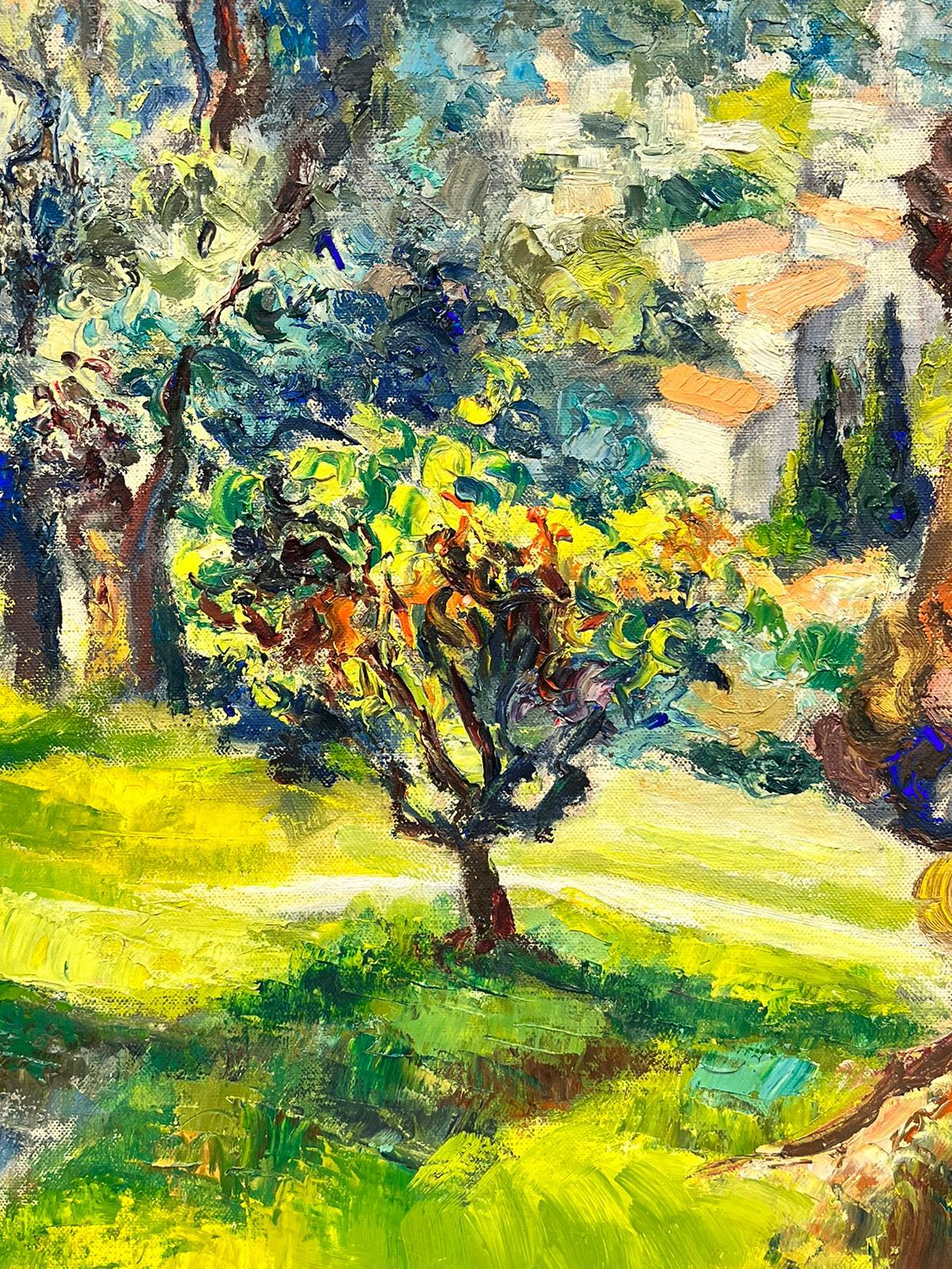 Summer in Provence Golden Green & Yellow Light French Impressionist Oil Painting For Sale 4