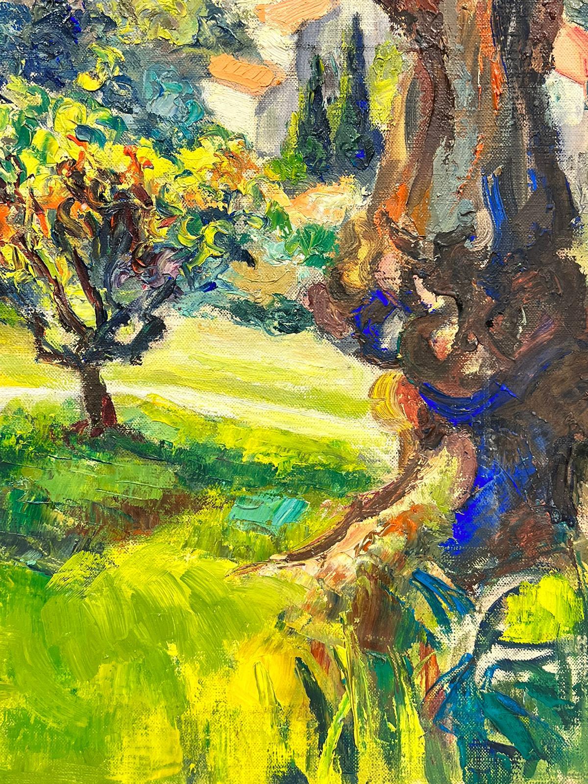 Verano en la Provenza Verde dorado y amarillo claro Pintura al óleo impresionista francesa en venta 3