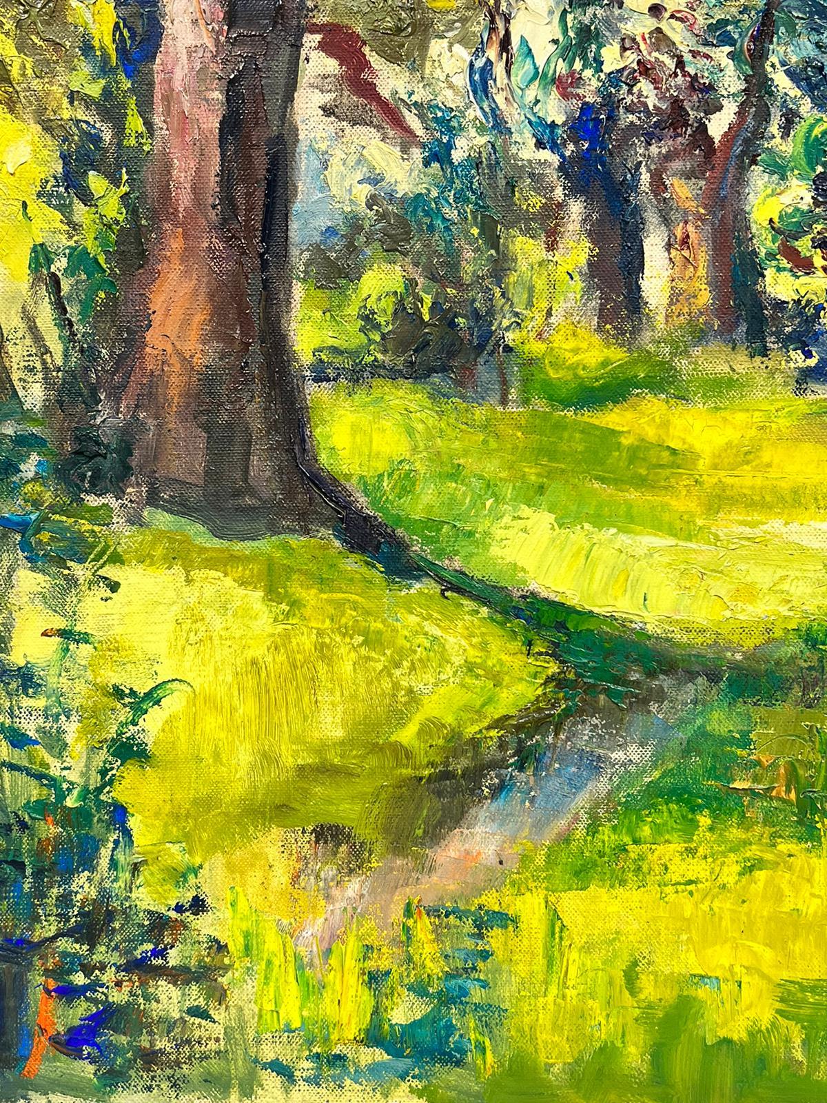 Summer in Provence Golden Green & Yellow Light French Impressionist Oil Painting For Sale 6
