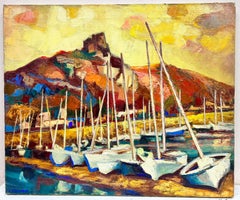 Sunset Over Provence Harbour Post Impressionist Signed Oil